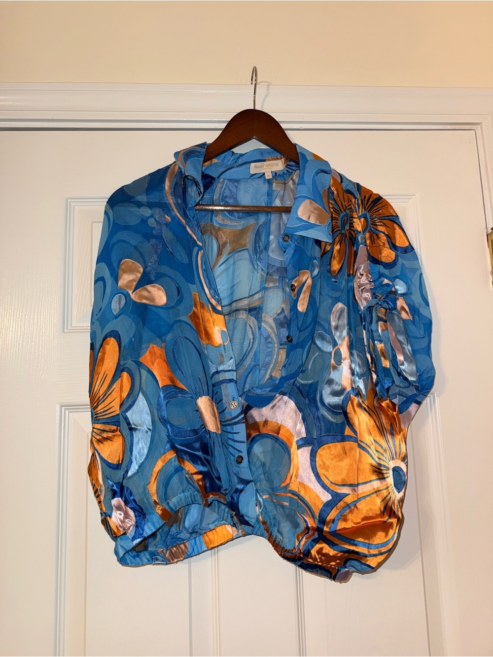 Ramy Brook Blue and Copper Floral Blouse